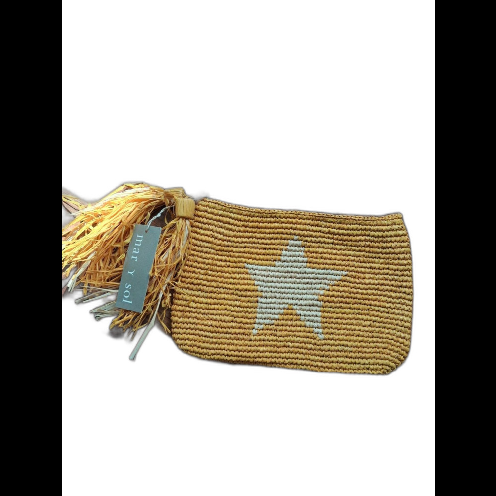 Woven Yellow Star Tassel Handmade Sustainable Clutch Wristlet Pouch Vacay Resort